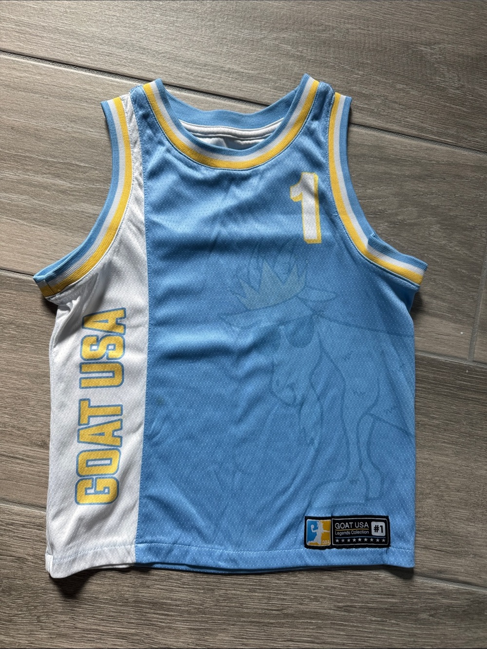 GOAT USA Light Blue & White Kids Basketball Jersey size medium NWOT